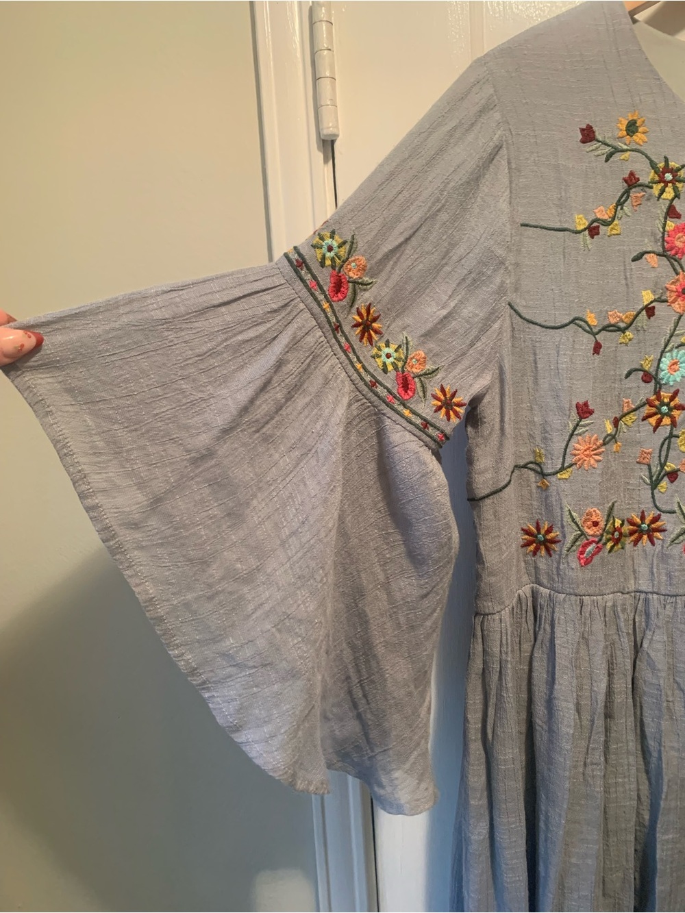 Umgee Blue Floral Boho Embroidered Size Large Babydoll Dress Cotton Blend - Picture 3 of 16